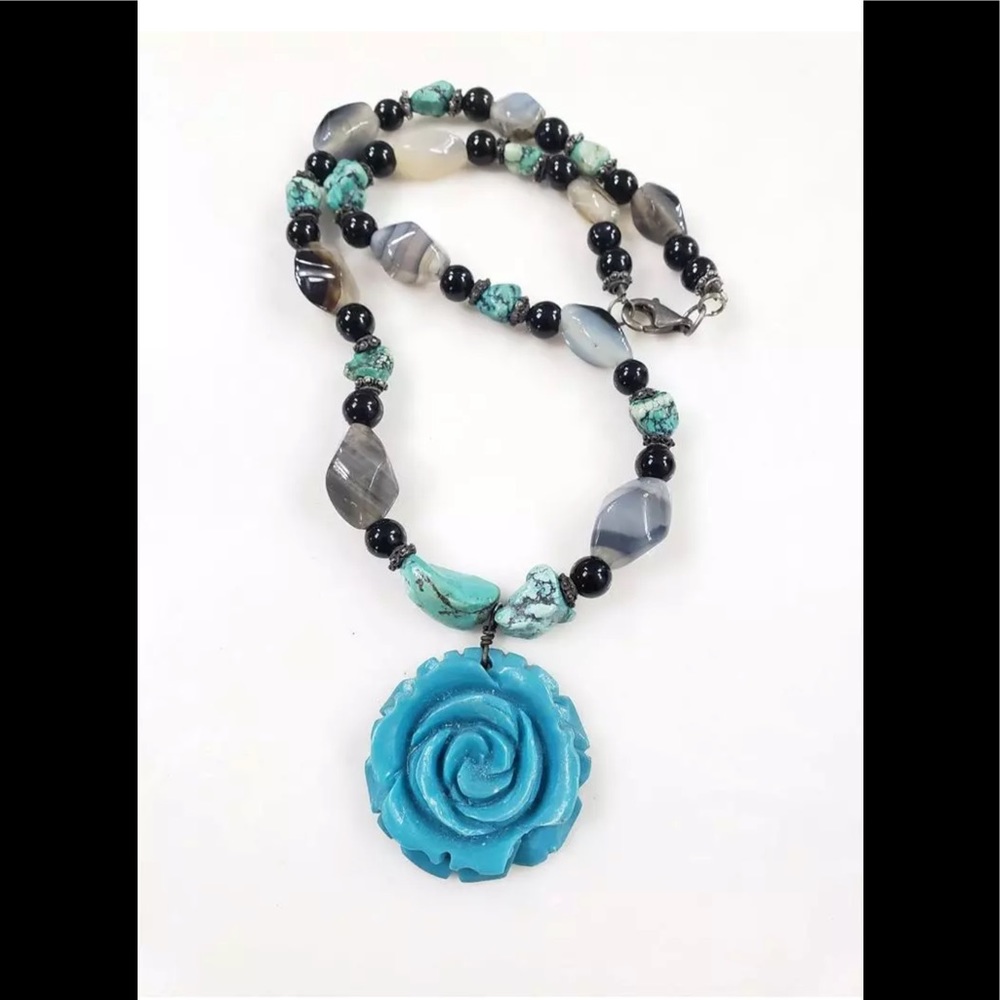 Vintage 925 Southwestern Agate Turquoise Bead Neck